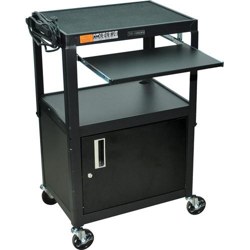 Luxor Adjustable Height Steel A V Cart with Keyboard Shelf and Cabinet