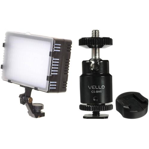Bescor LED-125 On-Camera Light with Vello Multi-Function Ball Head Kit