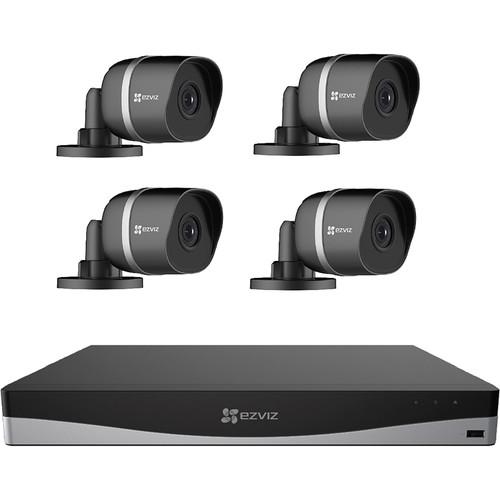 ezviz 8-Channel 4K UHD NVR with 2TB HDD & 4 4K Outdoor Night Vision Bullet Cameras