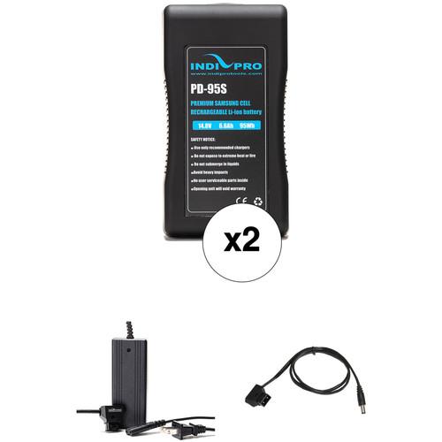 IndiPRO Tools 2 x PD-95S 95Wh V-Mount Batteries, Charger & D-Tap to Blackmagic CC Cable Kit