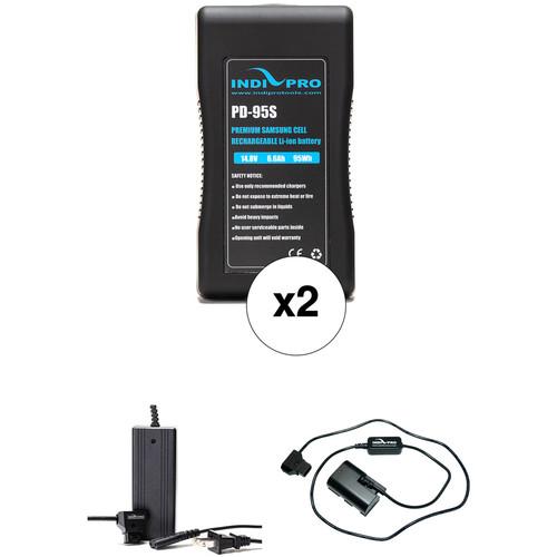 IndiPRO Tools 2 x PD-95S 95Wh V-Mount Batteries, Charger & D-Tap to Canon LP-E6 Adapter Kit