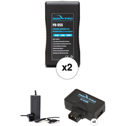 IndiPRO Tools 2 x PD-95S 95Wh V-Mount Batteries, D-Tap Charger & 2 x USB Adapters Kit