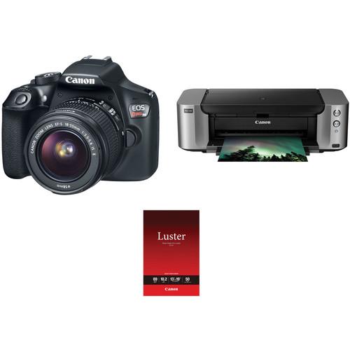 Canon EOS Rebel T6 DSLR Camera with 18-55mm Lens and Inkjet Printer Kit