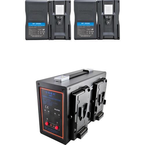 POWERANGE PR-5680B-4 Simultaneous V-Mount Quad-Charger and 16.8 VDC Power Station With 4-98Wh V-Mount Batteries