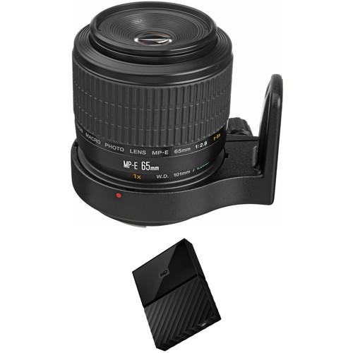 Canon MP-E 65mm f 2.8 1-5x Macro Photo Lens with External Hard Drive Kit