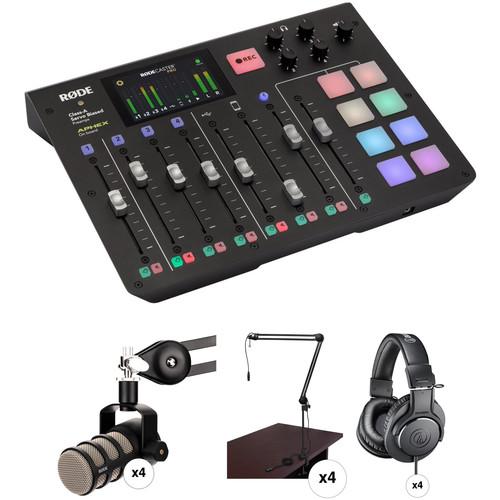 Rode RODECaster Pro 4-Person Podcast Studio with PodMic Microphones and Broadcast Arms Kit