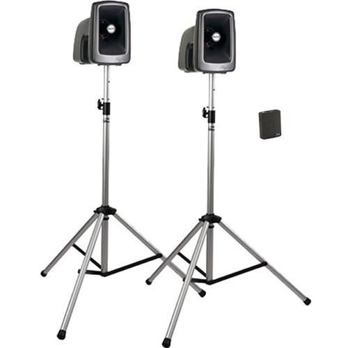 Anchor Audio MEGA-DP1-B MegaVox 2 Deluxe PA, Wired Companion Speaker, Two Stands and Wireless Lapel Headset Microphones