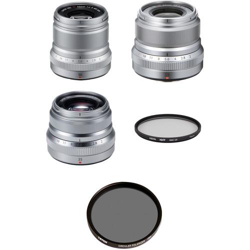 FUJIFILM XF 50mm, 35mm, and 23mm f 2 WR Lenses and Filters Kit