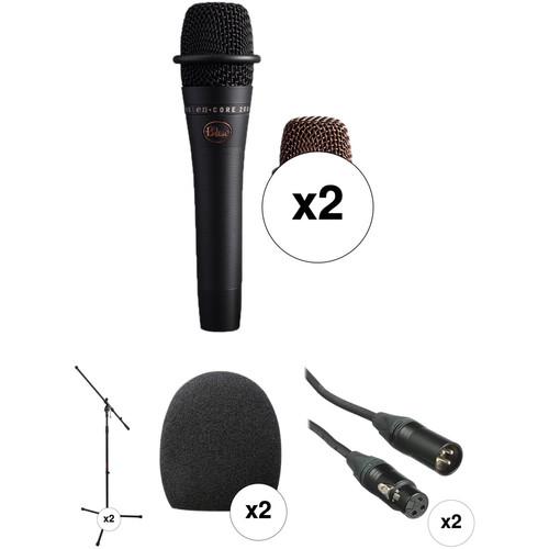 Blue Dual enCORE 200 Active Dynamic Handheld Vocal Microphones with Stands and Accessories Kit