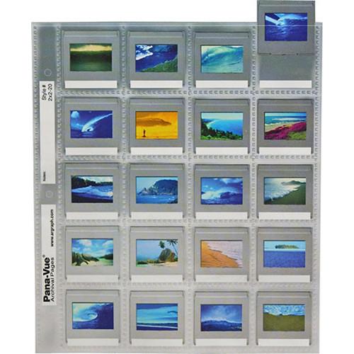 Pana-Vue Storage Page for Slides - 35mm - Top Loading with Data Panel - Pack of 25