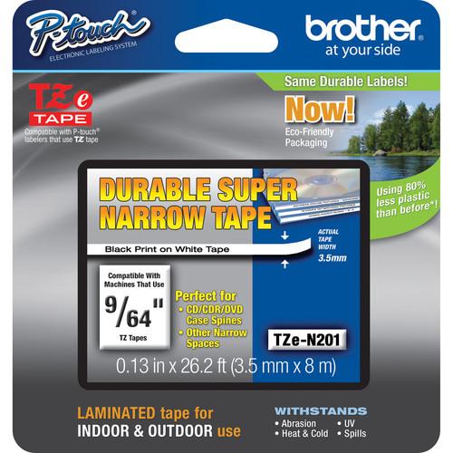 Brother TZeN201 Non-Laminated Super Narrow Tape for P-Touch Labelers