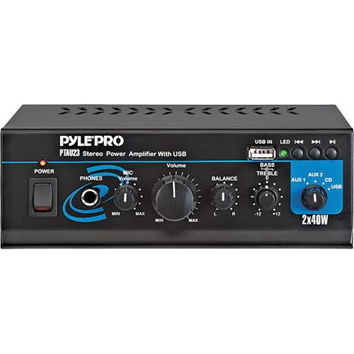 Pyle Pro PTAU23 Mini 40 Watt x 2 Stereo Power Amplifier w USB Aux Inputs