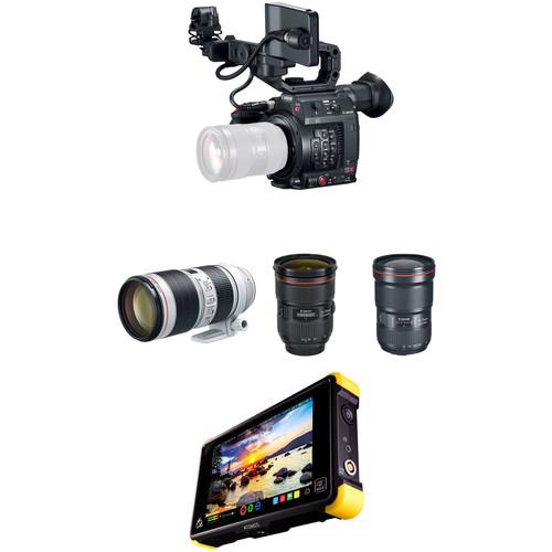 Canon C200 EF with EVF, Accessories, 3 Zoom Lenses, and Shogun Flame Kit