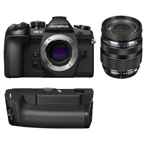 Olympus OM-D E-M1 Mark II Mirrorless Micro Four Thirds Camera with 12-40mm f 2.8 Lens and Battery Grip Kit