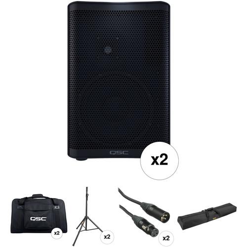 QSC CP8 Compact Loudspeakers with Bags, Stands, and Cables Kit