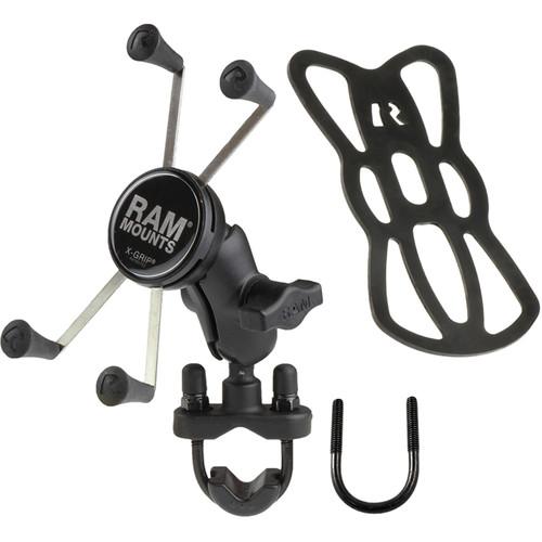 RAM MOUNTS Handlebar Rail Mount with U-Bolt Base, Short Double Socket Arm & X-Grip for Mobile Devices