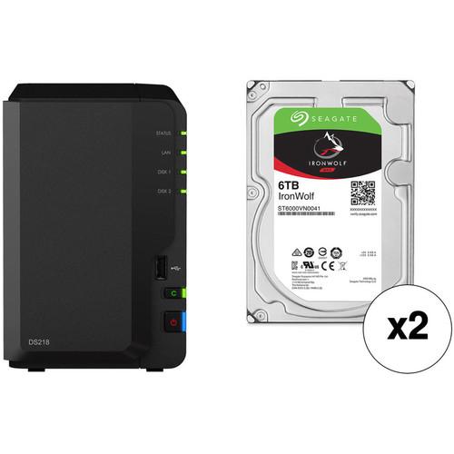 Synology DiskStation 12TB DS218 2-Bay NAS Enclosure Kit with Seagate NAS Drives