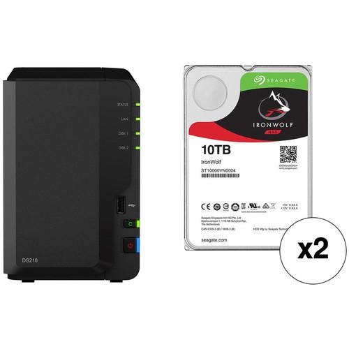 Synology DiskStation 20TB DS218 2-Bay NAS Enclosure Kit with Seagate NAS Drives