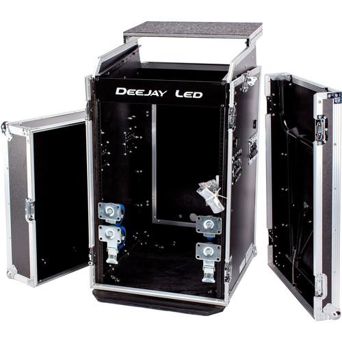 DeeJay LED 11 RU Slant Mixer Rack 16 RU Vertical Rack System Combo Case with Caster Board, Table, and 17" Laptop Shelf