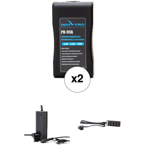IndiPRO Tools 2 x PD-95A 95Wh Gold Mount Batteries, Charger & 4-Way D-Tap Splitter Kit