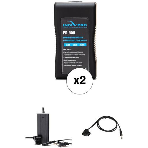 IndiPRO Tools 2 x PD-95A 95Wh Gold Mount Batteries, Charger & D-Tap to Blackmagic CC Cable Kit