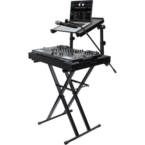 Odyssey Innovative Designs X-Stand Combo Dual-Tier Heavy-Duty Folding Stand with Microphone Boom & Laptop Gear Shelf