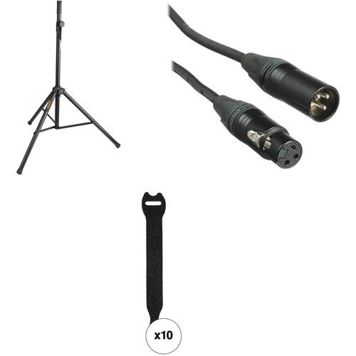 Auray Essential PA Speaker Accessory Kit with Stand, Cable, and Touch Fastener Straps