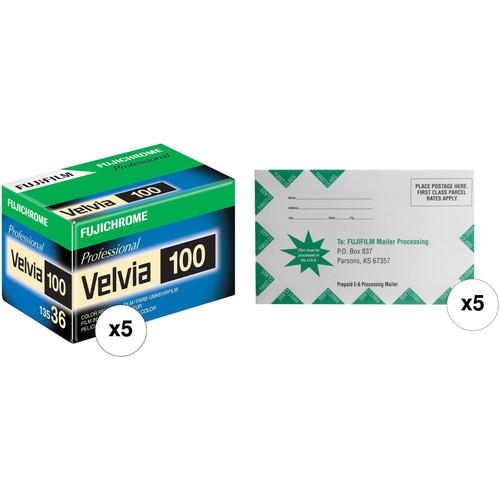 FUJIFILM Fujichrome Velvia 100 Professional RVP 100 Color Transparency Film with Processing Mailer Kit