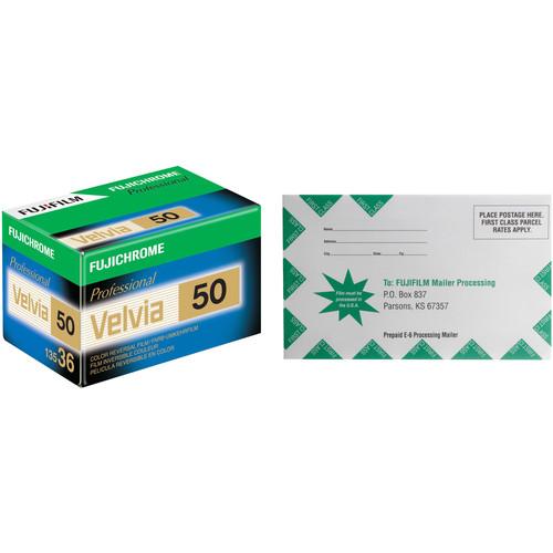 FUJIFILM Fujichrome Velvia 50 Professional RVP 50 Color Transparency Film with Processing Mailer Kit