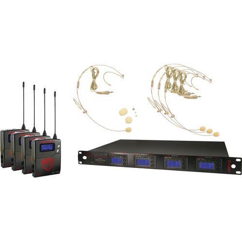 Nady 4W-1KU Quad UHF Wireless Receiver System with Four HM-10 Head-Worn Microphones