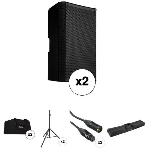 QSC K10.2 K.2 Series 10" 2000W Powered Speaker Pair with Essential Accessories Kit