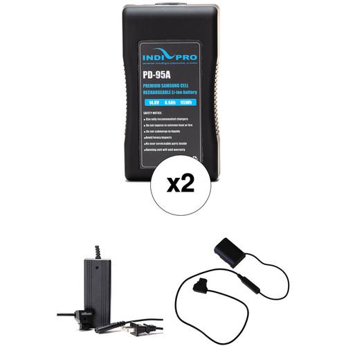 IndiPRO Tools 2 x PD-95A 95Wh Gold Mount Batteries, Charger & GH5 4 3 Dummy Battery Kit