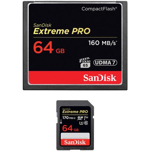 SanDisk 64GB Extreme PRO CompactFlash & 64GB Extreme PRO UHS-I SDXC Memory Card Kit