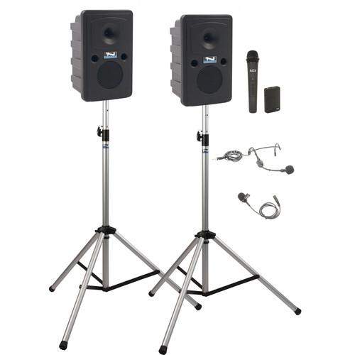 Anchor Audio GG-DP2-AIR-HB Go Getter Portable Sound System Deluxe AIR Package 2 with Bodypack & Wireless Handheld Microphone Transmitters and Wireless Companion Speaker & Speaker Stands