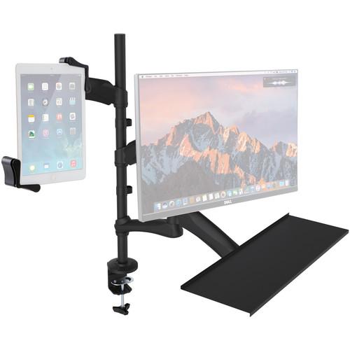 CTA Digital 2-In-1 Adjustable Monitor and Tablet Mount Stand with Keyboard Tray