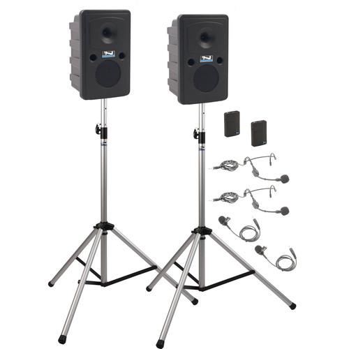 Anchor Audio GG-DP2-AIR-BB Go Getter Portable Sound System Deluxe AIR Package 2 with Two Wireless Bodypack Transmitters and Wireless Companion Speaker & Speaker Stands