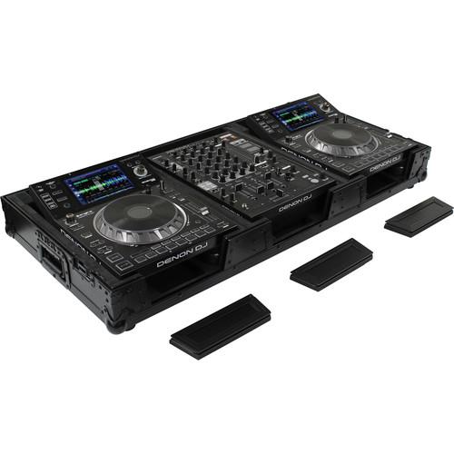 Odyssey Innovative Designs DJ Black Label Coffin for Two Large Format Tabletop CD Media Players & Mixer with Wheels & Extra Deep Rear Cable Space