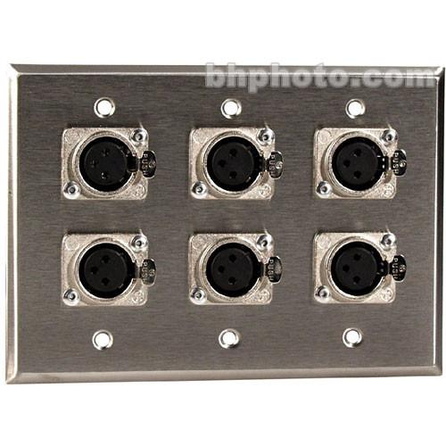 TecNec WPL-3104 3-Gang Wall Plate with 6 Female 3-Pin XLR Connectors