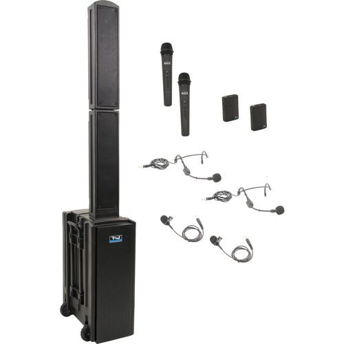 Anchor Audio BEA-QUAD-HHBB Beacon 2 Quad Package Portable Line Array Sound System with Bluetooth, AIR Transmitter, Two Wireless Handheld Microphone Transmitters, and Two Bodypack Transmitters