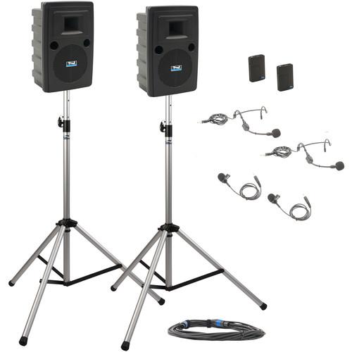 Anchor Audio LIB-DP2-BB Liberty Deluxe Package 2 Portable Bluetooth PA System with Two Bodypack Transmitters, Unpowered Companion Speaker, and Speaker Stands