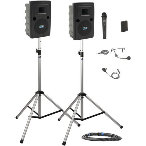 Anchor Audio LIB-DP2-HB Liberty Deluxe Package 2 Portable Bluetooth PA System with Bodypack & Handheld Wireless Microphone Transmitters, Unpowered Companion Speaker, and Speaker Stands