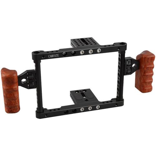 CAMVATE Camera Cage with Wood Grips for Select Canon Nikon Sony Panasonic DSLRs