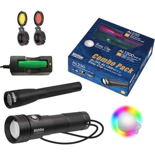 Bigblue Combo Pack: Black AL250 & AL1200WP-II Dive Lights with Rainbow Clip