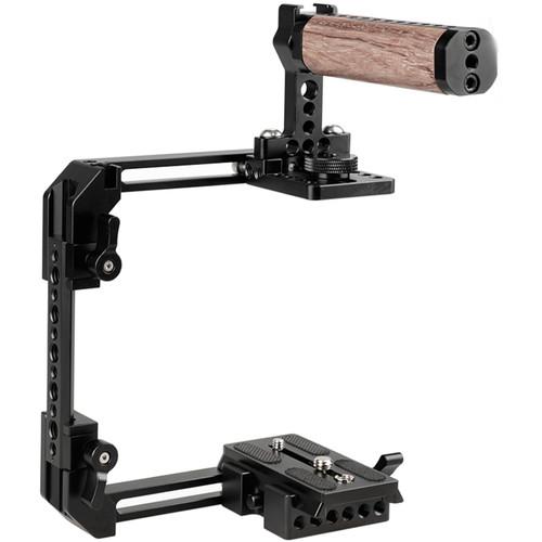 CAMVATE Adjustable Cage with Wooden Top Handle and Manfrotto QR Baseplate for DSLRCameras