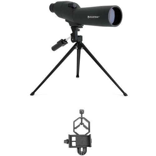 Celestron 20-60x60 Zoom Refractor Spotting Scope and Smartphone Adapter Kit