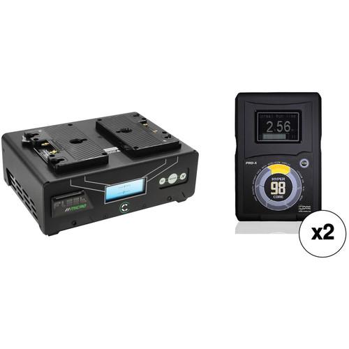 Core SWX Fleet Micro 3A Digital Dual Charger for Gold Mount Batteries Kit with Two HyperCore 98Wh Batteries