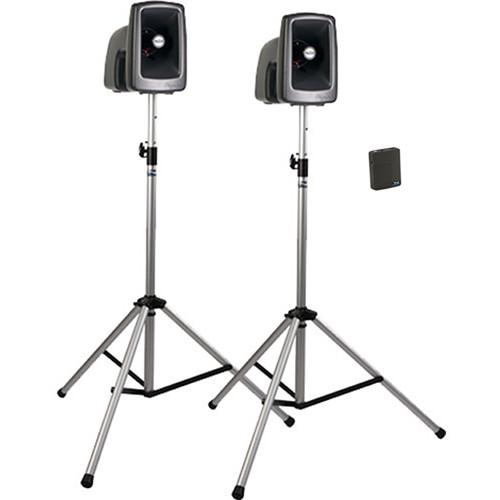 Anchor Audio MEGA-DP1-AIR-B MegaVox 2 Deluxe AIR PA, Wireless Companion Speaker, 2 Stands, and Wireless Lapel Headband Mics