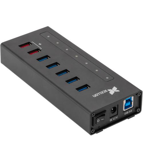 Xcellon 7-Port Powered USB 3.0 Slim Aluminum Hub with 2 Dual Data Charging Ports