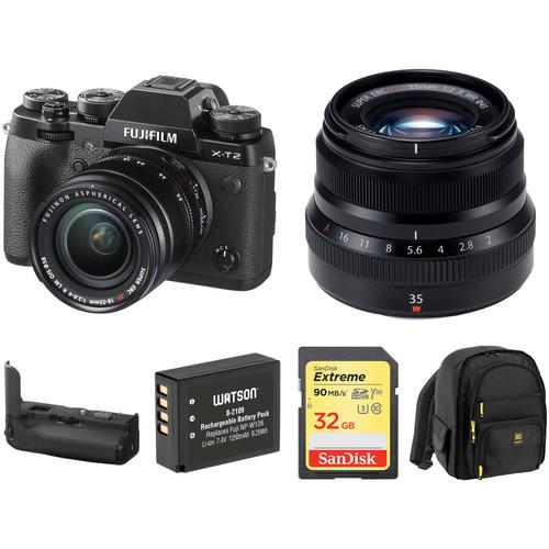 FUJIFILM X-T2 Digital Camera with 18-55mm and 35mm Accessories Kit