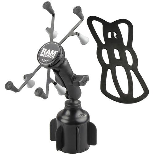RAM MOUNTS Stubby Cup Holder Mount with Universal X-Grip Small Tablet Holder